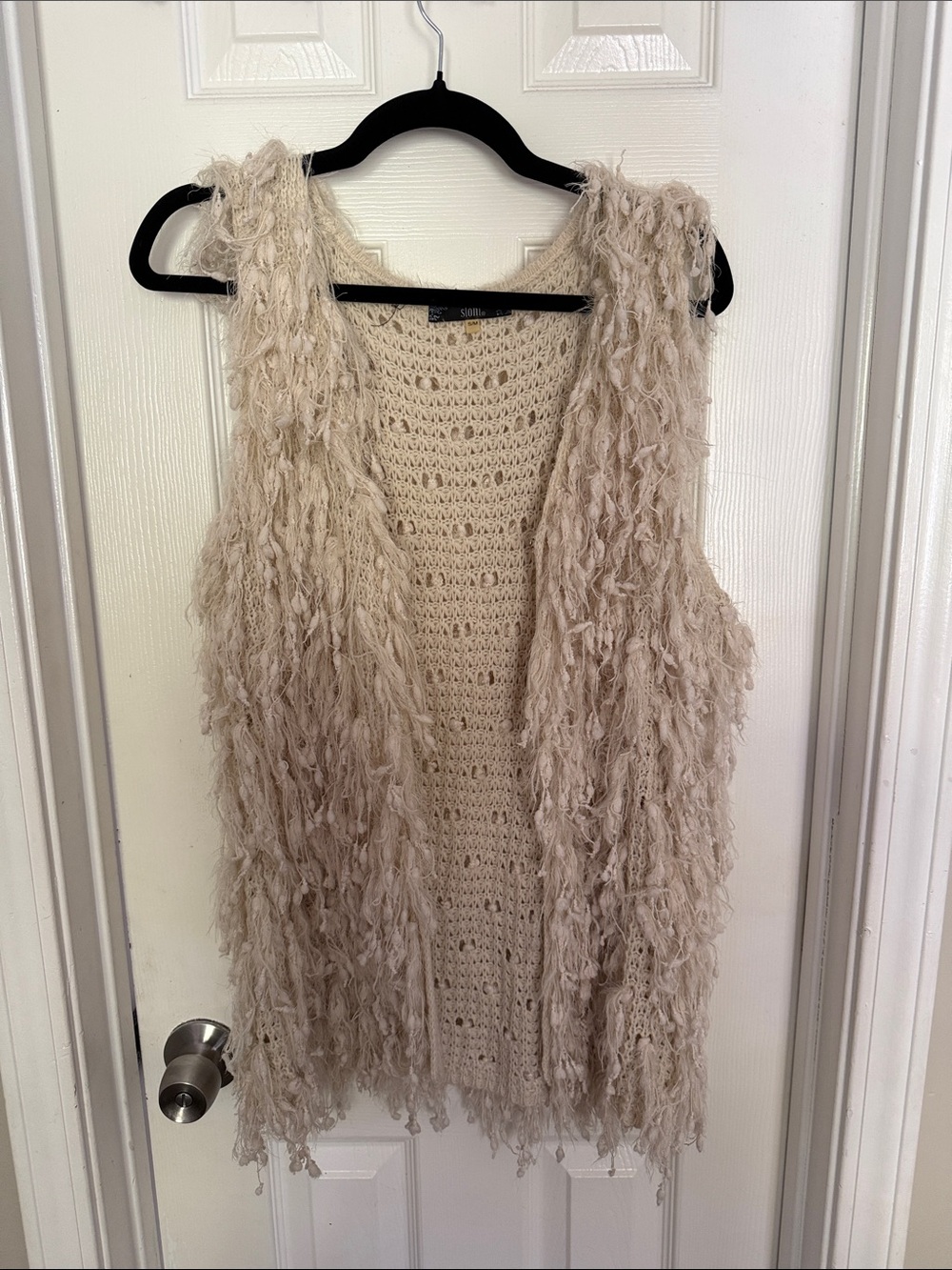 Boho Shag Knit Cream Vest Sweater